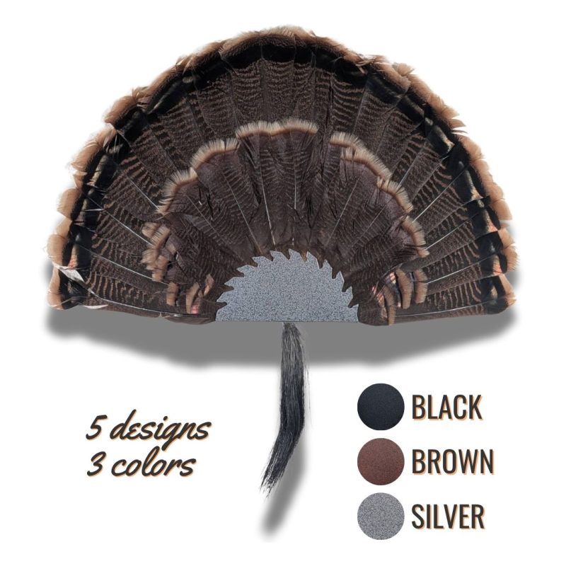 Metal turkey fan hanger displaying a beautiful turkey feather fan, product silver saw blade