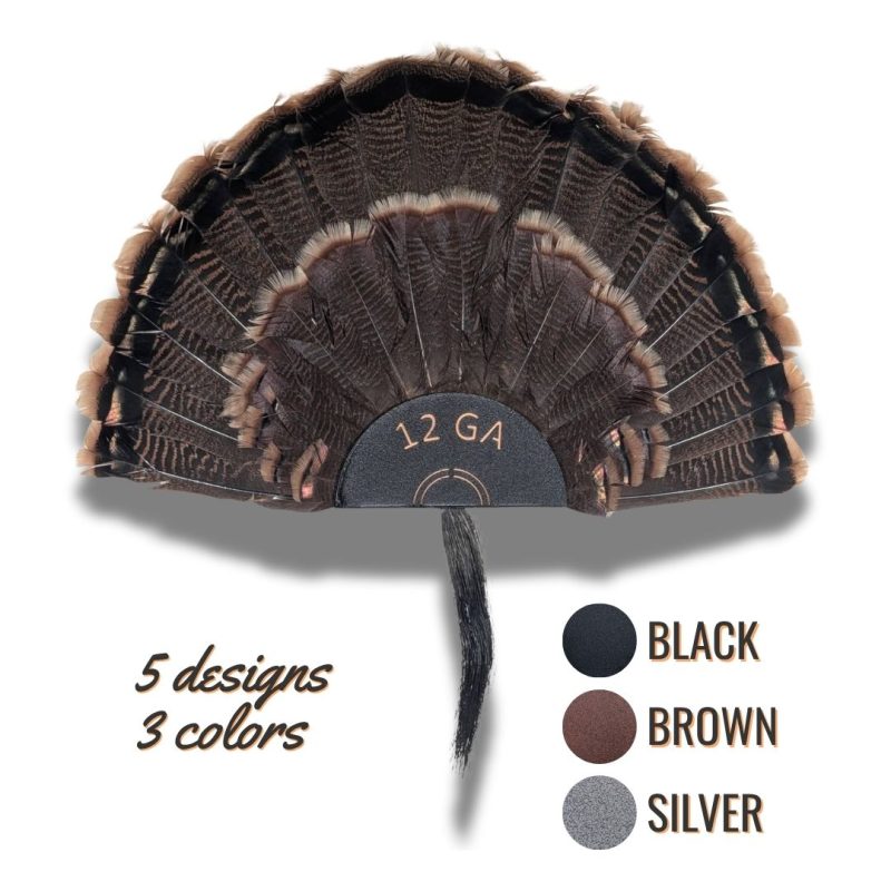 Metal turkey fan hanger displaying a beautiful turkey feather fan, product textured black 12 gauge