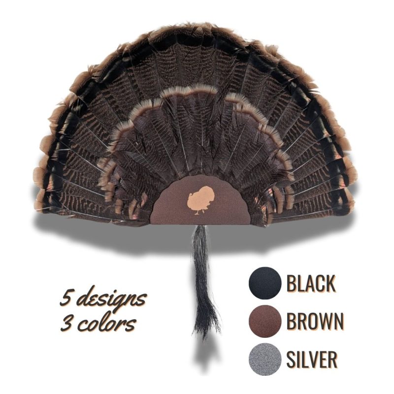 Metal turkey fan hanger displaying a beautiful turkey feather fan, product brown turkey cutout