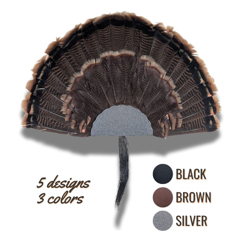 Metal turkey fan hanger displaying a beautiful turkey feather fan, product silver classic scallop