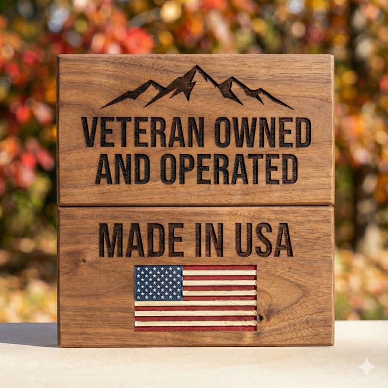 Kabash Outdoors Veteran Owned and Operated and Made in the USA walnut badge