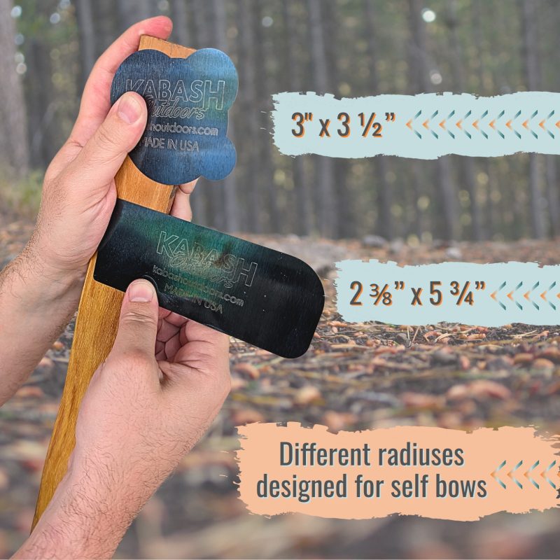 Kabash Outdoors card scraper set being shown with dimensions.