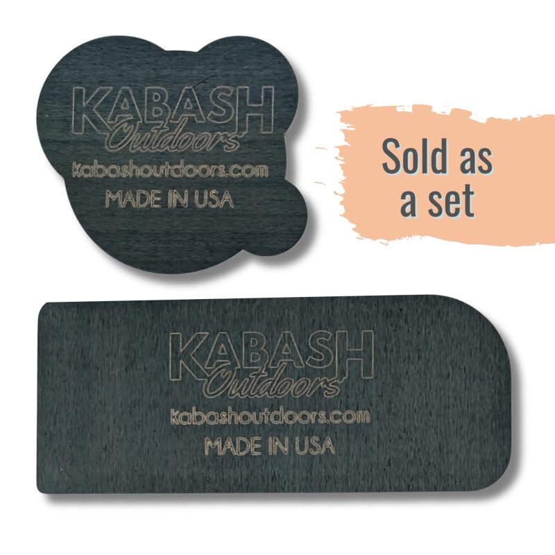 Kabash Outdoors card scraper set for bows. close up of both scraper styles.